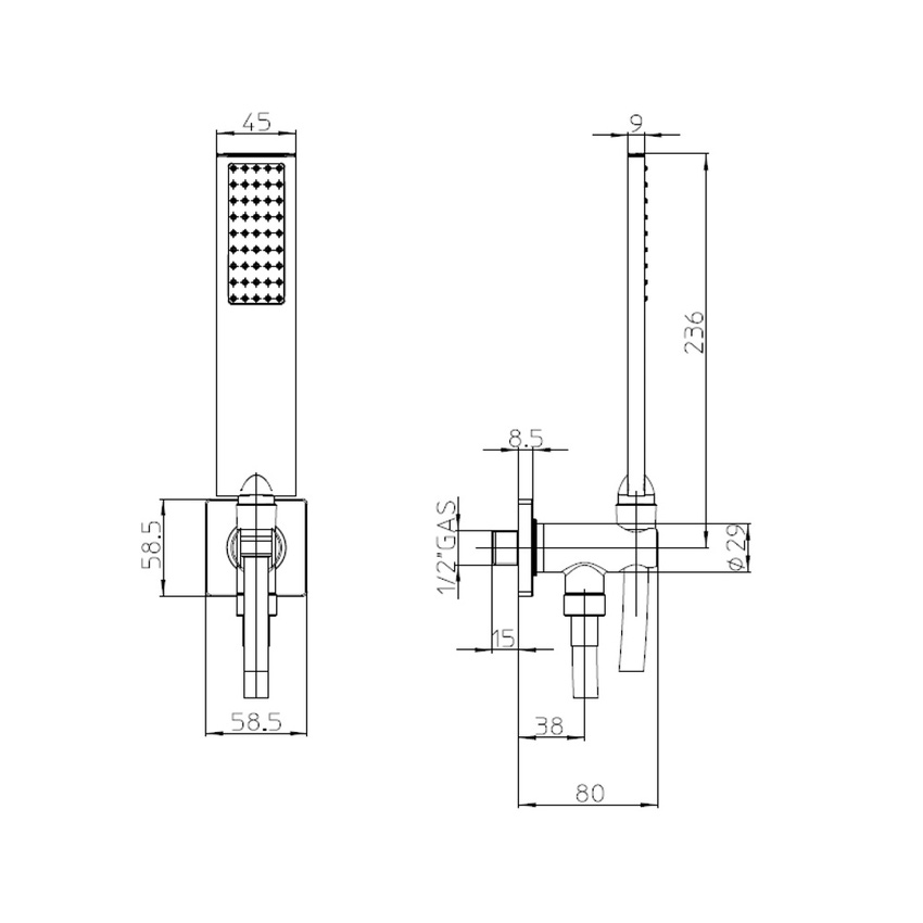 Immagine di Bossini FLAT-ONE kit supporto fisso con presa acqua, doccetta, flessibile Cromolux 150 cm, finitura cromo CB4006C00030004