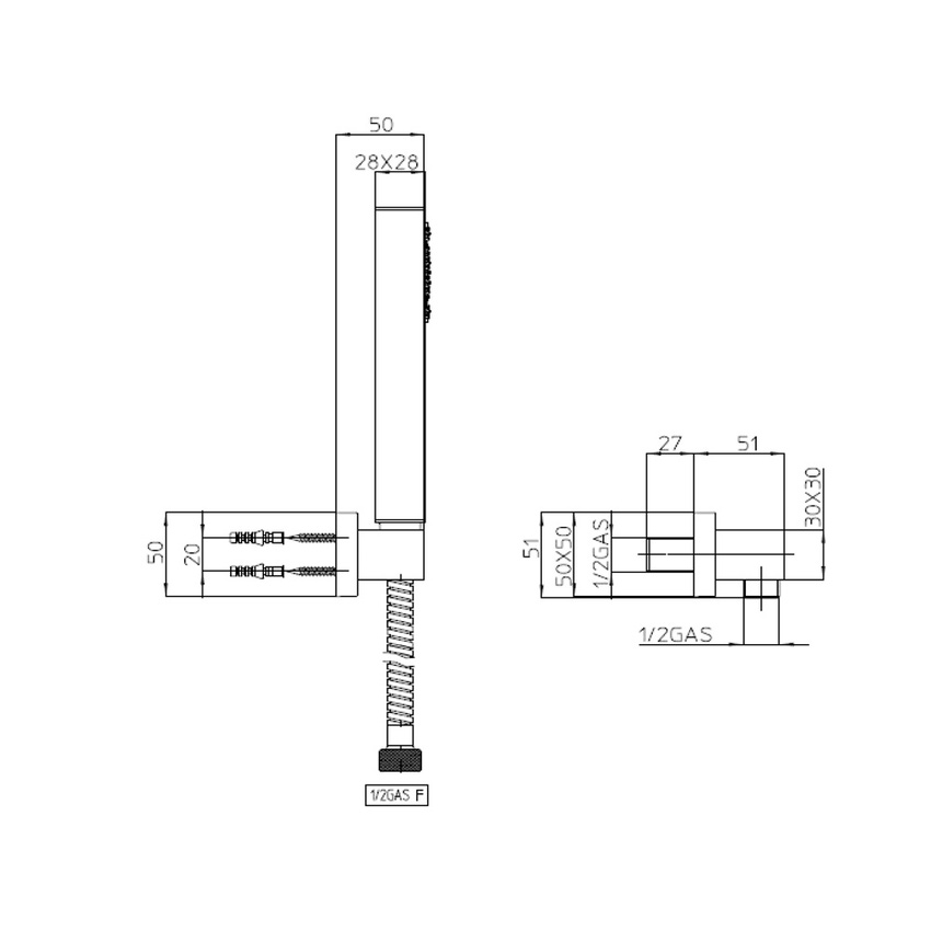 Immagine di Bossini CUBE duplex doccia con supporto fisso, flessibile 150 cm in ottone doppia aggraffatura e presa acqua, finitura cromo C50001C00030004