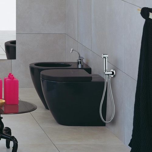 Immagine di Bossini PALOMA set idroscopino con doccia a pulsante, supporto c/arresto acqua 1/2”, flessibile 125 cm, finitura cromo C69001B00030015