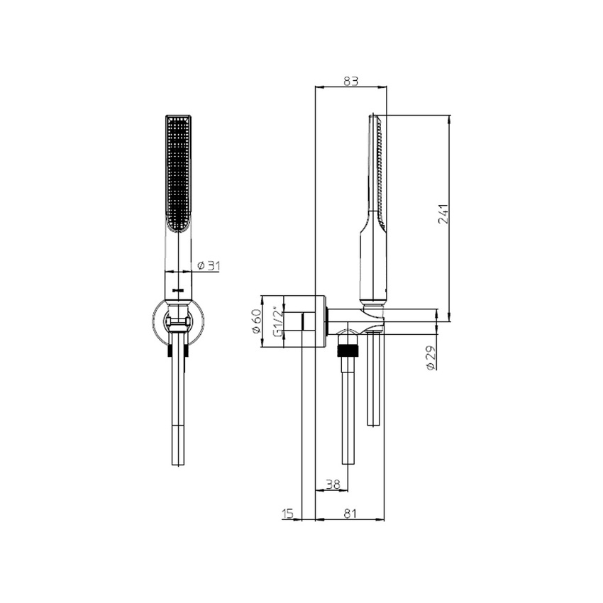 Immagine di Bossini APICE SLIM duplex doccetta con presa acqua ad incasso e supporto in ottone e flessibile Cromolux 150 cm, finitura cromo CE3004C00030005