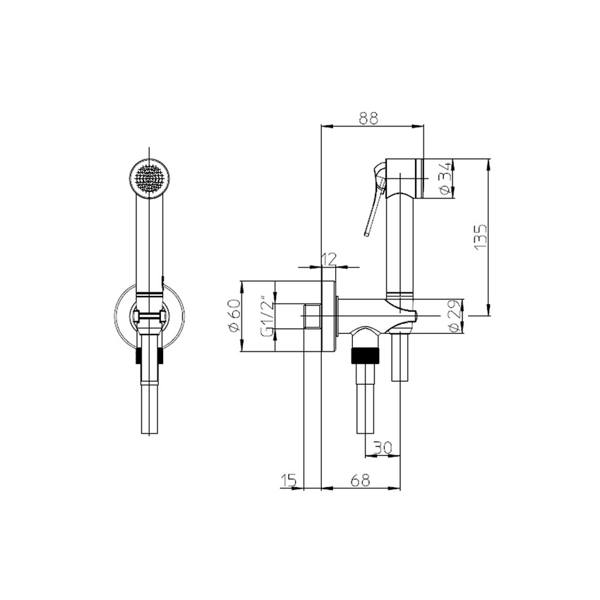 Immagine di Bossini APICE set doccia shut-off con 61 fori, presa acqua con valvola di sicurezza, supporto e flessibile Cromolux 125 cm, finitura cromo CE4002B00030005