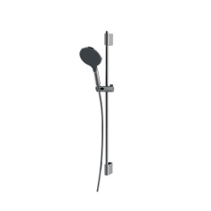 Immagine di Bossini APICE set doccia composto da: asta murale H.90 cm, supporto a muro regolabile, interasse minimo 82 cm, doccetta Ø 14 cm e flessibile Cromolux 150 cm, finitura cromo DA5059N00030009