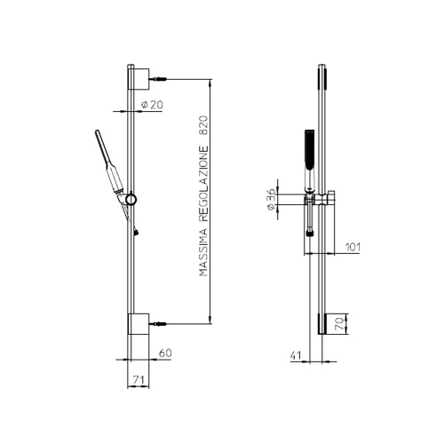 Immagine di Bossini APICE set doccia composto da: asta murale H.90 cm, con supporto a muro superiore regolabile, interasse minimo 82 cm, doccetta Slim e flessibile 150 cm, finitura cromo DA5061N00030009