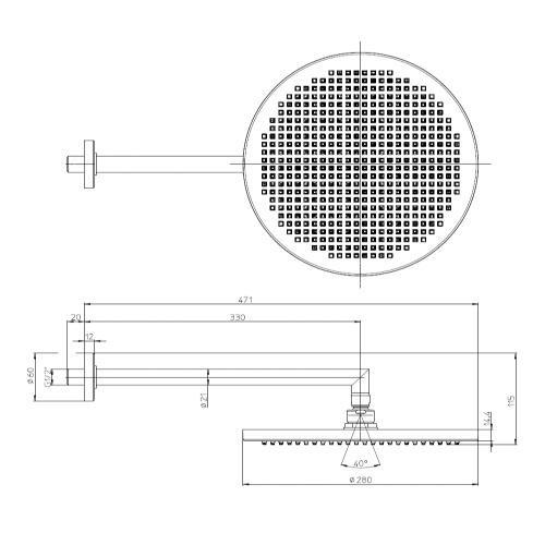 Immagine di Bossini APICE set composto da soffione Ø 28 cm e braccio doccia ad angolo P.35 cm, finitura cromo H70430H00030005