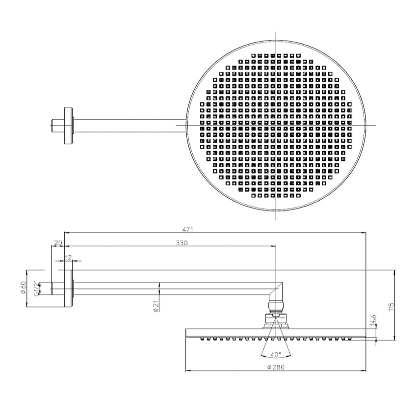 Immagine di Bossini APICE set composto da soffione Ø 28 cm e braccio doccia ad angolo P.35 cm, finitura cromo H70430H00030005