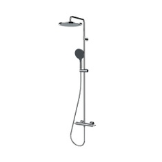 Immagine di Bossini APICE colonna doccia, con soffione Ø 28 cm, doccetta Ø 14 cm, supporto doccia orientabile, flessibile Cromolux 150 cm e miscelatore termostatico esterno con deviatore, finitura cromo L10505000030008