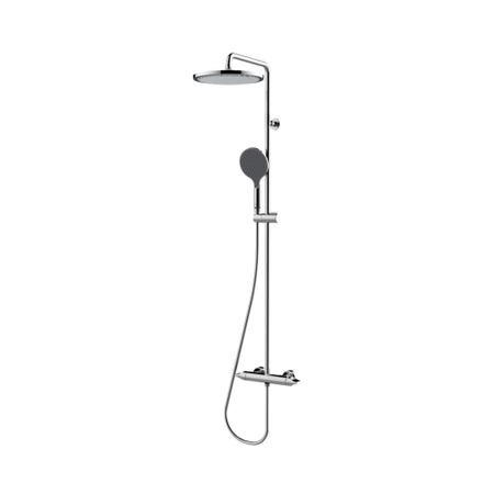 Immagine di Bossini APICE colonna doccia, con soffione Ø 28 cm, doccetta Ø 14 cm, supporto doccia orientabile, flessibile Cromolux 150 cm e miscelatore monocomando esterno con deviatore, finitura cromo L10506000030008