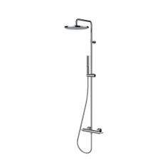 Immagine di Bossini APICE colonna doccia, con soffione Ø 28 cm, doccetta Slim Ø 14 cm, supporto doccia orientabile, flessibile Cromolux 150 cm e miscelatore termostatico esterno con deviatore, finitura cromo L10507000030008