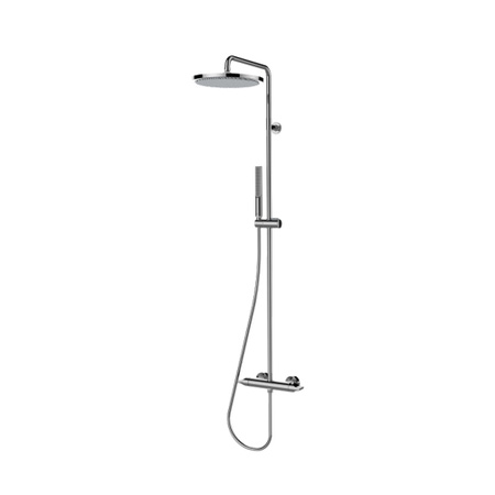 Immagine di Bossini APICE colonna doccia, con soffione Ø 28 cm, doccetta Slim Ø 14 cm, supporto doccia orientabile, flessibile Cromolux 150 cm e miscelatore monocomando esterno con deviatore, finitura cromo L10508000030008