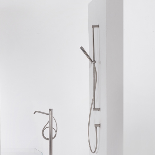 Immagine di Bossini ZEN duplex doccia in acciaio con supporto fisso e flessibile Cromolux 150 cm, finitura inox INC003C00075005