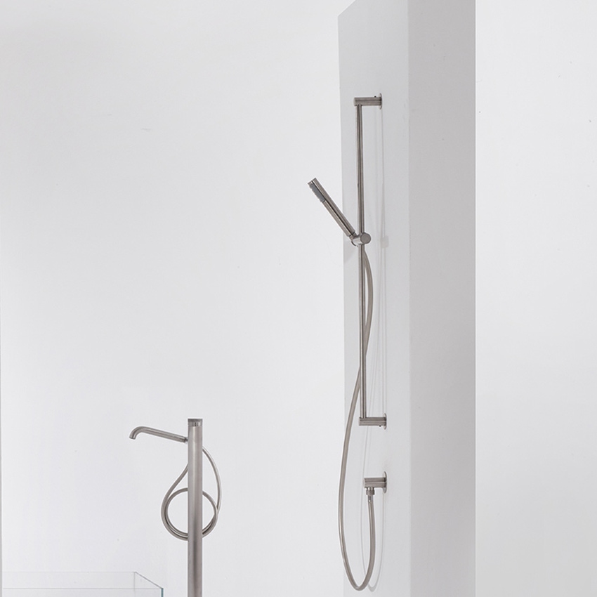 Immagine di Bossini ZEN duplex doccia in acciaio con supporto fisso e flessibile Cromolux 150 cm, finitura inox INC003C00075005