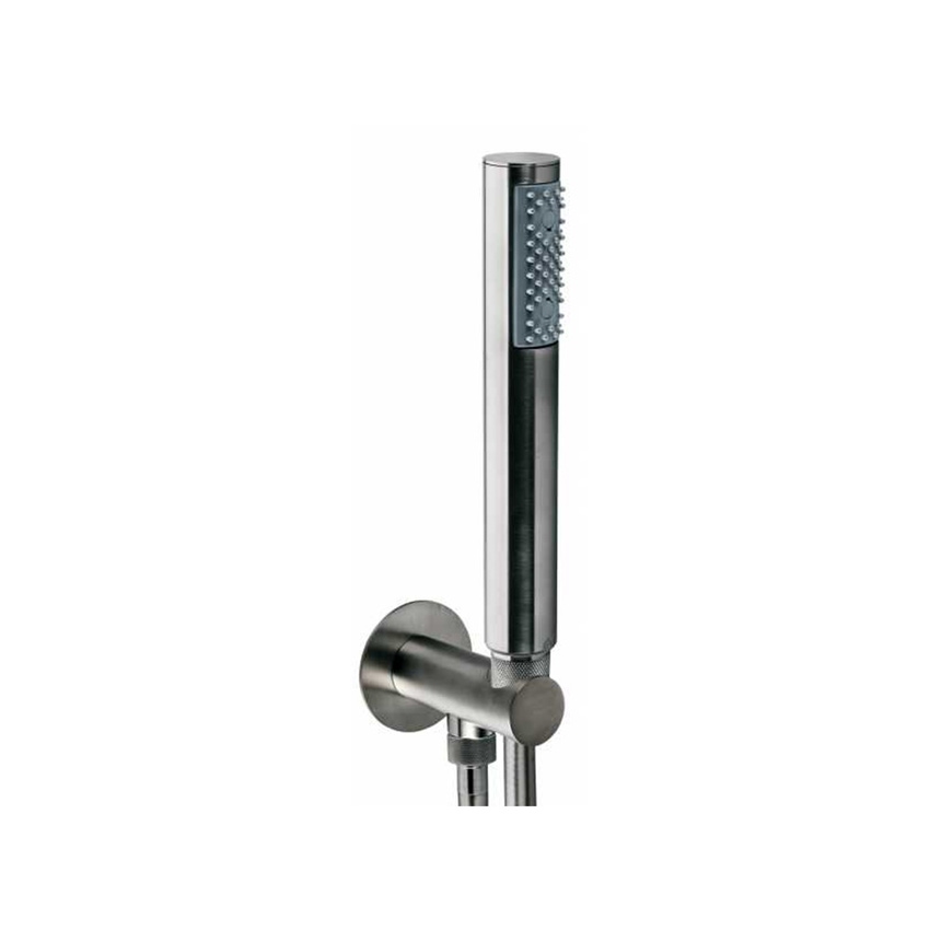 Immagine di Bossini ZEN duplex doccia in acciaio, con supporto ad incasso e flessibile Cromolux 150 cm, finitura inox INC004C00075005