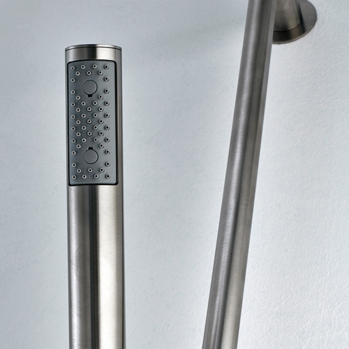 Immagine di Bossini ZEN asta doccia in acciaio, con doccetta in acciaio inox e flessibile Cromolux 150 cm, finitura inox IND002P00075005