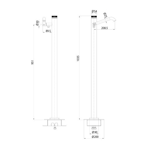 Immagine di Bossini ACCIAIO INOX miscelatore H.103.5 cm per vasca, a pavimento, in acciaio, finitura inox INL001000075005