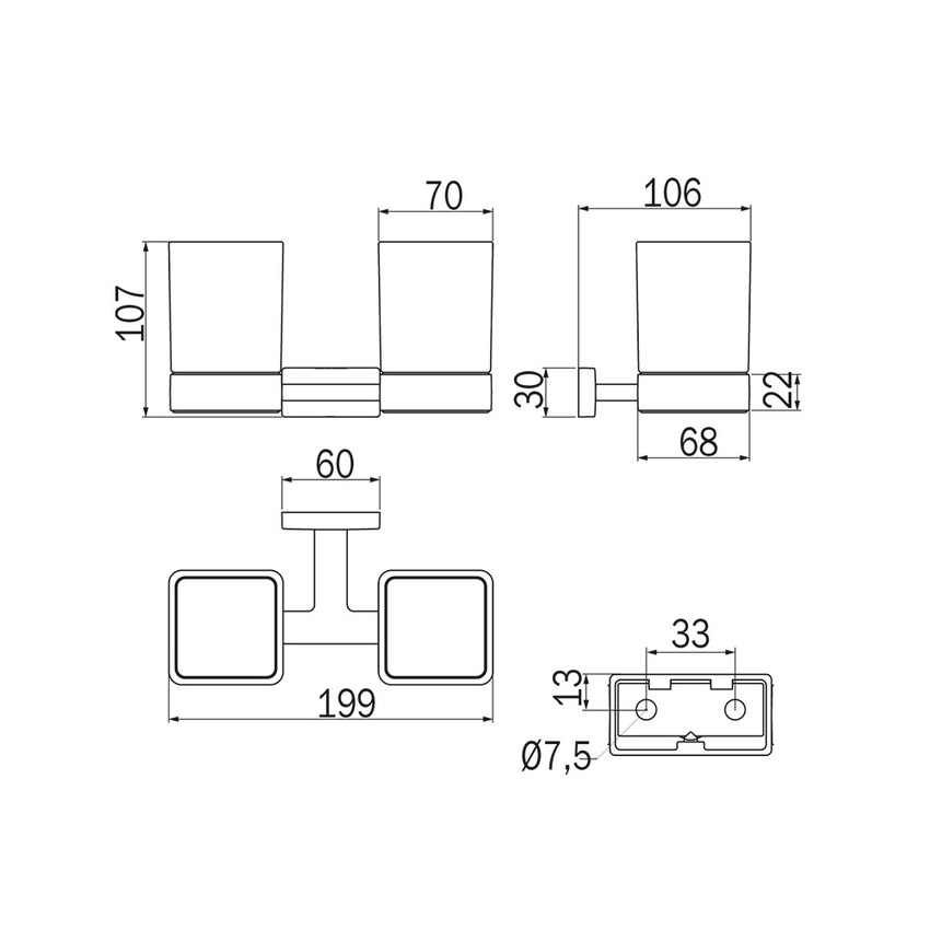 Immagine di Inda LEA portabicchiere a parete doppio con 2 bicchieri in vetro satinato, finitura cromo A1810FCR21