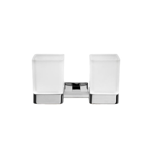 Immagine di Inda LEA portabicchiere a parete doppio con 2 bicchieri in vetro satinato, finitura cromo A1810FCR21