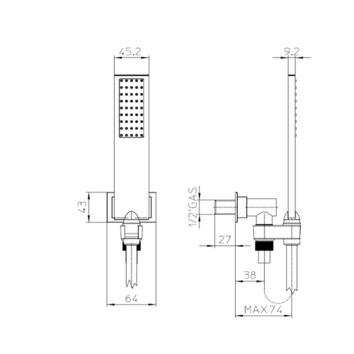 Immagine di Bossini FLAT-ONE kit supporto orientabile con presa acqua, doccia e flessibile 150 cm, colore nero finitura opaco C13011C00073004