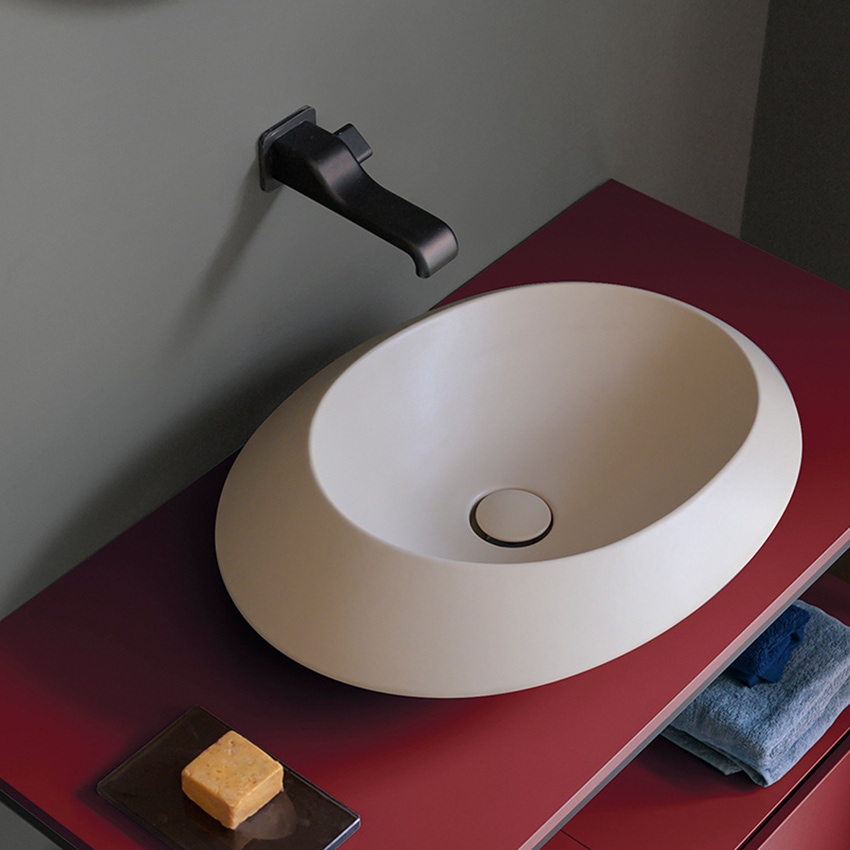 Immagine di Flaminia SPIRE lavabo rotondo da appoggio Ø 48 cm, senza troppopieno e senza piano rubinetteria, colore bianco finitura lucido SP48A