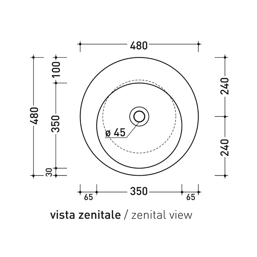 Immagine di Flaminia SPIRE lavabo rotondo da appoggio Ø 48 cm, senza troppopieno e senza piano rubinetteria, colore bianco finitura lucido SP48A