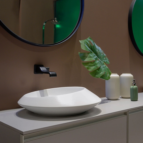 Immagine di Flaminia SPIRE lavabo rotondo da appoggio Ø 48 cm, senza troppopieno e senza piano rubinetteria, colore bianco finitura lucido SP48A