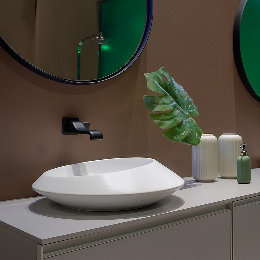 Immagine di Flaminia SPIRE lavabo rotondo da appoggio Ø 48 cm, senza troppopieno e senza piano rubinetteria, colore bianco finitura lucido SP48A