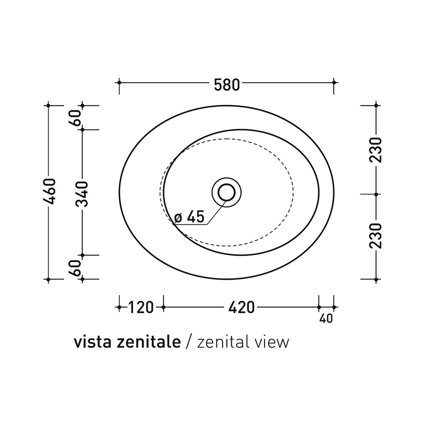 Immagine di Flaminia SPIRE lavabo ovale da appoggio L.58 P.46 cm cm, senza troppopieno e senza piano rubinetteria, colore bianco finitura lucido SP58A