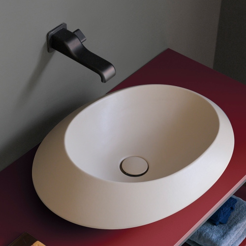Immagine di Flaminia SPIRE lavabo ovale da appoggio L.58 P.46 cm cm, senza troppopieno e senza piano rubinetteria, colore bianco finitura lucido SP58A