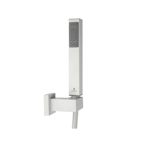 Immagine di Bossini CUBE kit supporto quadro orientabile in ottone, doccia e flessibile doppia aggraffatura 150 cm, colore bianco finitura opaco C51023C00045004