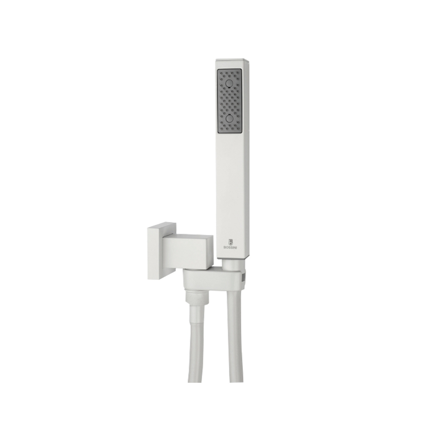 Immagine di Bossini CUBE duplex doccia, supporto ad incasso, attacco conico girevole, doccia e flessibile 150 cm, colore bianco finitura opaco C55005C00045004