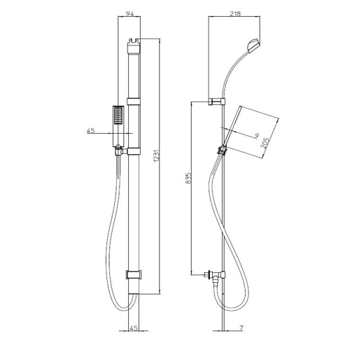 Immagine di Bossini FLAT asta murale H.120 cm, supporto inferiore con presa acqua incorporata, doccia e flessibile 150 cm, colore bianco finitura opaco D47062C00045013