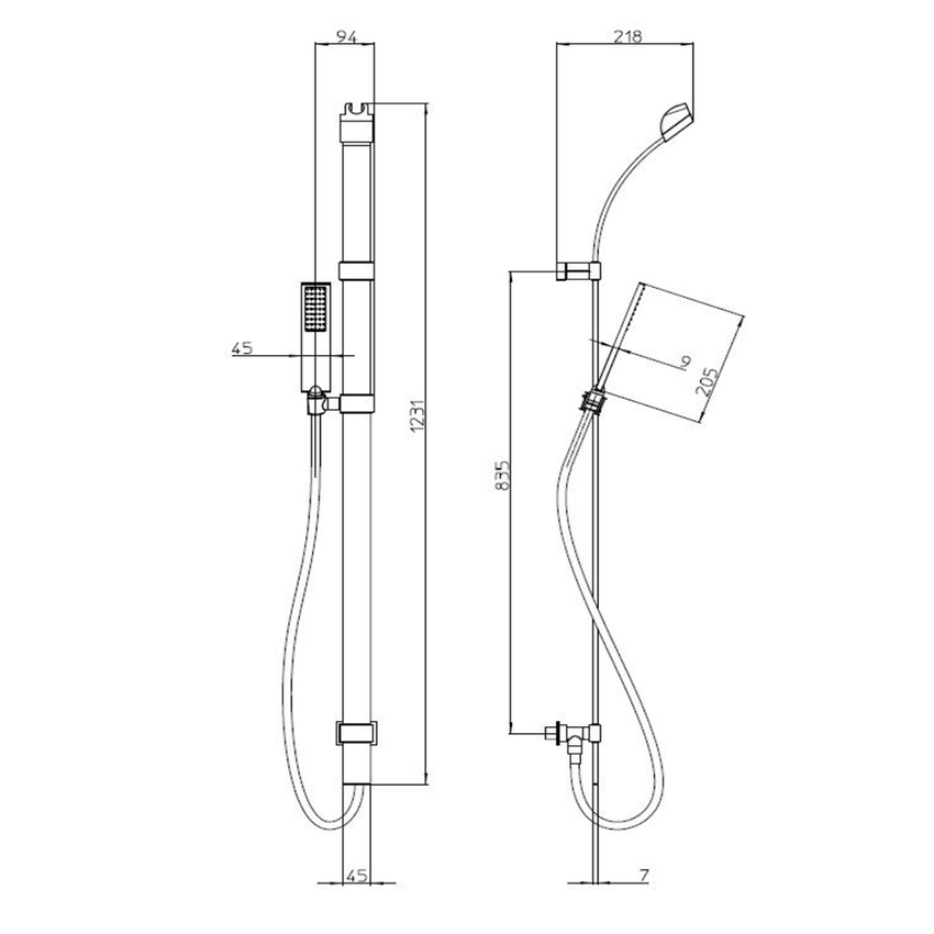 Immagine di Bossini FLAT asta murale H.120 cm, supporto inferiore con presa acqua incorporata, doccia e flessibile 150 cm, colore bianco finitura opaco D47062C00045013