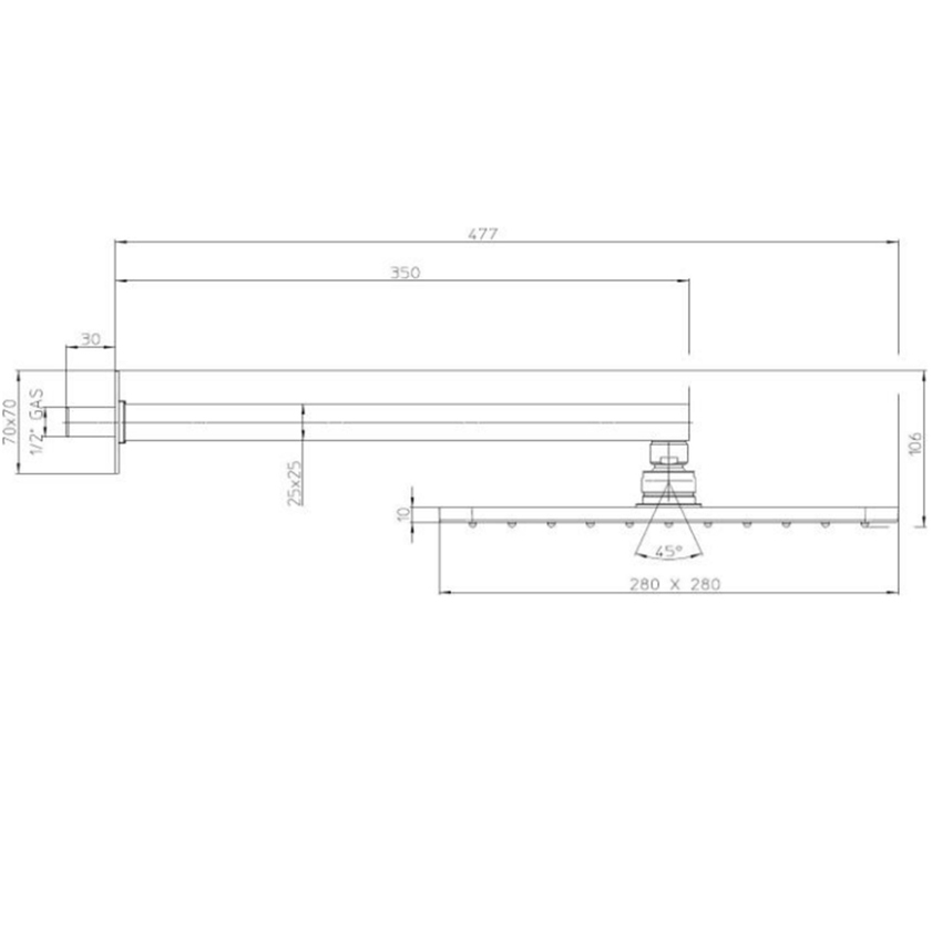 Immagine di Bossini COSMO soffione quadrato 28 cm, in ottone, con braccio doccia orizzontale, colore nero finitura opaco H69598H00073009