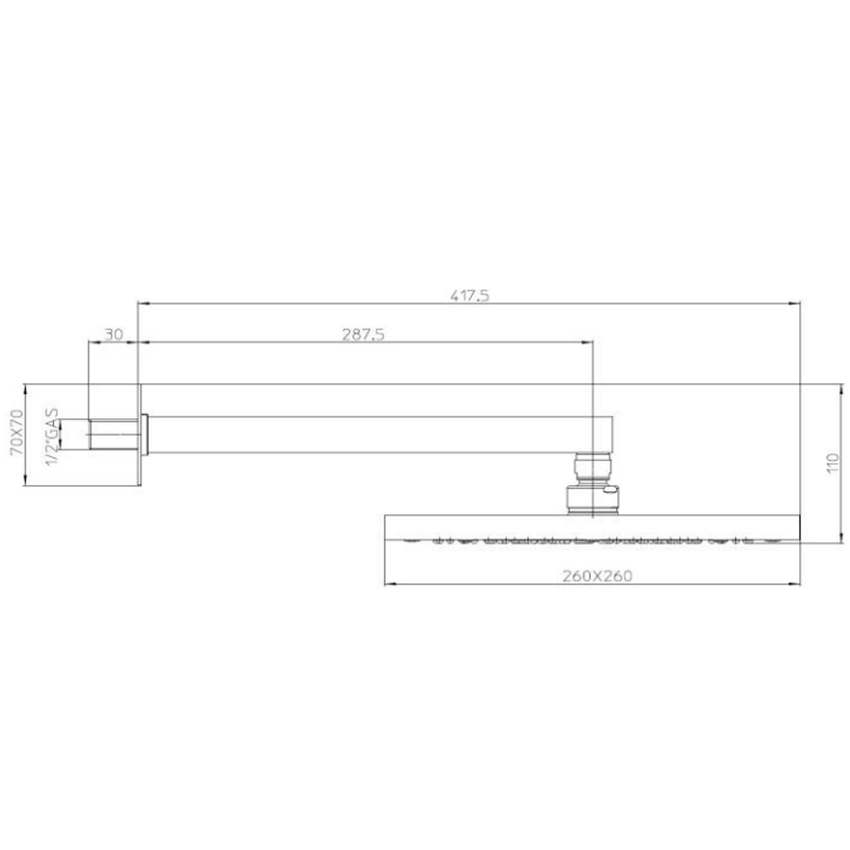 Immagine di Bossini CUBE soffione quadrato 26 cm, in ottone, braccio sezione quadra, colore bianco finitura opaco H69715G00045009