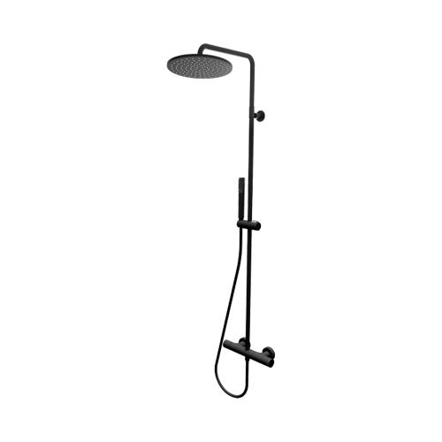 Immagine di Bossini COSMO TERMOSTATICO set doccia completo: colonna murale, soffione Ø 23 cm, doccetta e flessibile 150 cm, colore nero finitura opaco L10093000073008