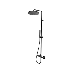 Immagine di Bossini COSMO TERMOSTATICO set doccia completo: colonna murale, soffione Ø 28 cm, doccetta e flessibile 150 cm, colore nero finitura opaco L10092000073008