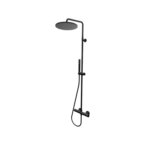 Immagine di Bossini COSMO TERMOSTATICO set doccia completo: colonna murale, soffione Ø 28 cm, doccetta e flessibile 150 cm, colore nero finitura opaco L10092000073008