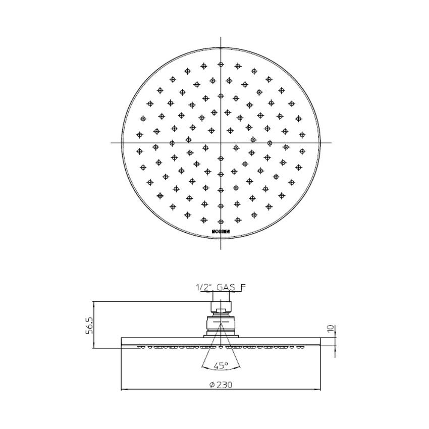 Immagine di Bossini COSMO soffione rotondo Ø 23 cm, autopulente, con snodo, colore nero finitura opaco I00596000073005