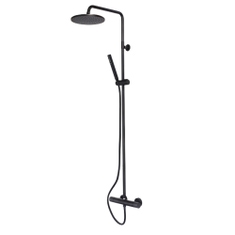 Immagine di Bossini COSMO set doccia completo: colonna murale, soffione Ø 23 cm, doccetta, supporto doccia orientabile e flessibile 150 cm, colore nero finitura opaco  L10095000073008