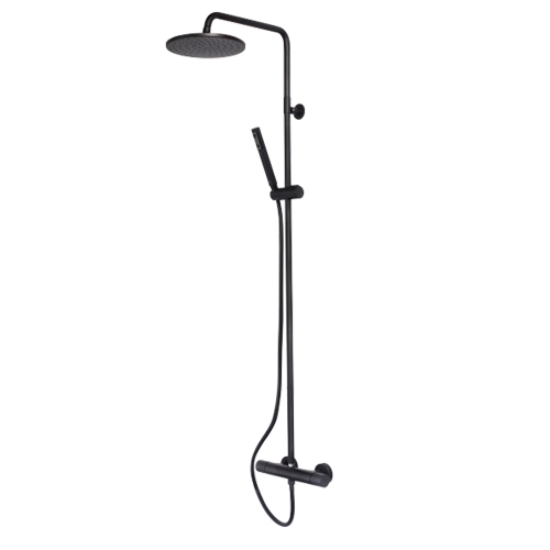 Immagine di Bossini COSMO set doccia completo: colonna murale, soffione Ø 23 cm, doccetta, supporto doccia orientabile e flessibile 150 cm, colore nero finitura opaco  L10095000073008