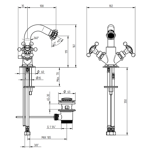 Immagine di Bellosta BRUSIN+ rubinetteria bidet, monoforo, con bocca girevole, con scarico, finitura cromo 01-5707/2