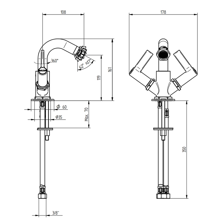 Immagine di Bellosta BRUSIN rubinetteria bidet, monoforo, con bocca girevole, senza scarico, finitura ottone naturale 13-5707/2L/S