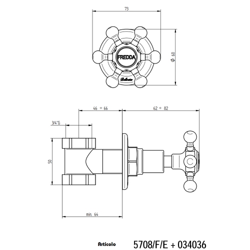 Immagine di Bellosta BRUSIN+ rubinetto d'arresto "fredda", senza corpo incasso, finitura cromo 01-5708/F/E