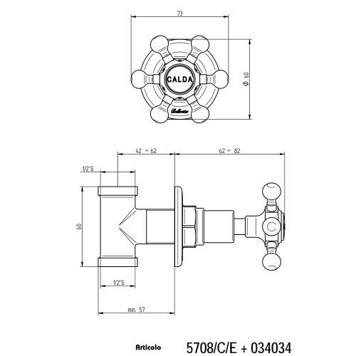 Immagine di Bellosta BRUSIN+ rubinetto d'arresto "calda", senza corpo incasso, finitura cromo 01-5708/C/E