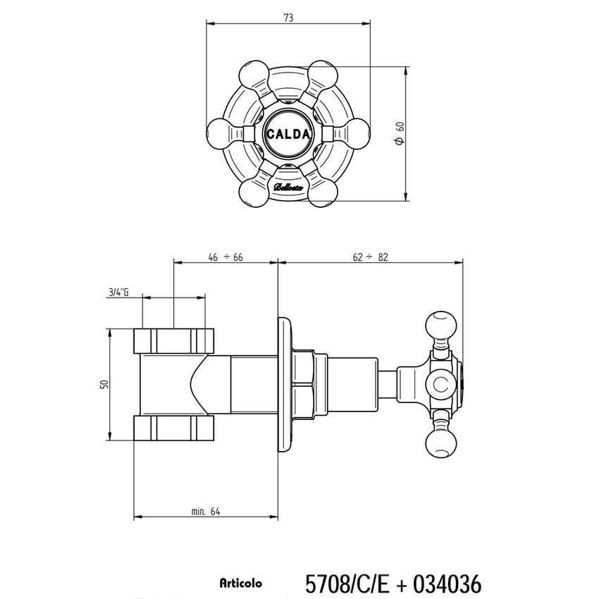 Immagine di Bellosta BRUSIN+ rubinetto d'arresto "calda", senza corpo incasso, finitura cromo 01-5708/C/E