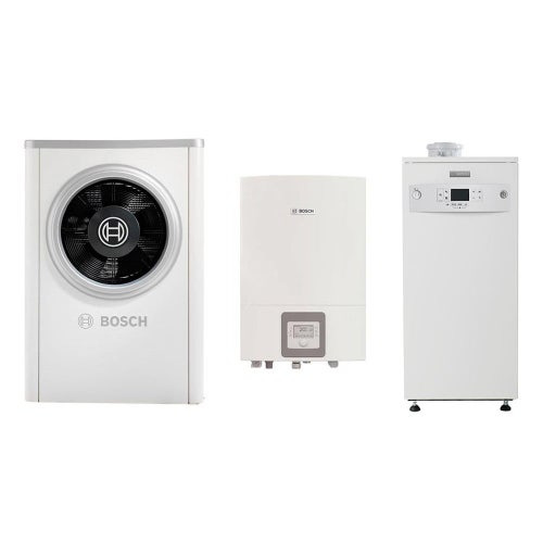 Immagine di Bosch Hybrid Extra Sistema ibrido composto da pompa di calore trifase con unità interna Compress 7000i AW 17t - B e caldaia a condensazione SOLO riscaldamento CG2000F 35 per riscaldamento e raffrescamento 7735210123