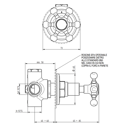 Immagine di Bellosta BRUSIN+ deviatore ad incasso, 2 uscite, senza corpo incasso, finitura cromo 01-5703/2/E