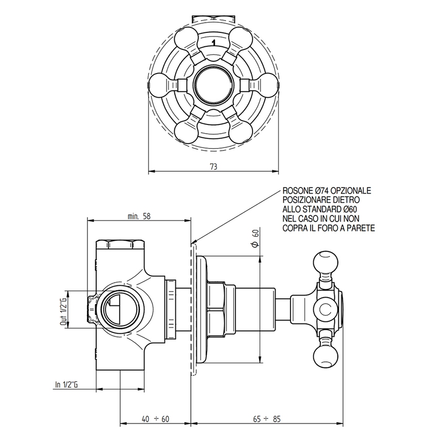 Immagine di Bellosta BRUSIN+ deviatore ad incasso, 2 uscite, senza corpo incasso, finitura cromo 01-5703/2/E