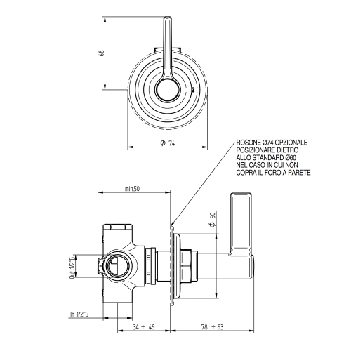 Immagine di Bellosta BRUSIN- deviatore ad incasso, 2 uscite, senza corpo incasso, finitura cromo 01-5703/2L/E