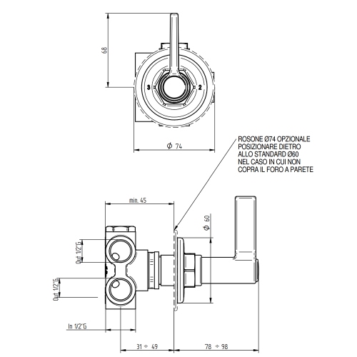 Immagine di Bellosta BRUSIN- deviatore ad incasso, 3 uscite, finitura cromo 01-5703/3L/E