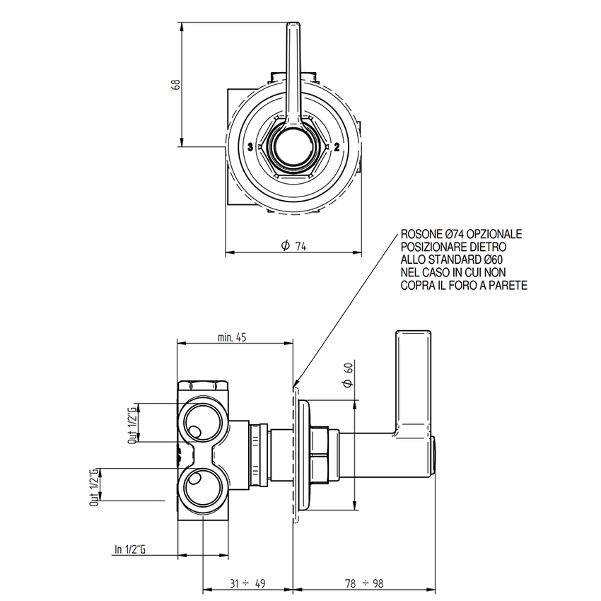 Immagine di Bellosta BRUSIN- deviatore ad incasso, 3 uscite, finitura cromo 01-5703/3L/E